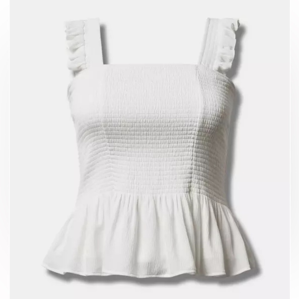 New! Torrid sz 3 Cloud Dancer‎ Peplum Washable Crinkle Gauze Smocked Tank Top 3X